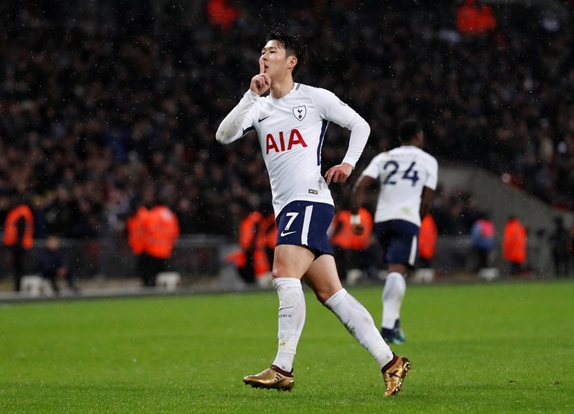 tottenham 039 s son heung min celebrates scoring their first goal against west ham on january 4 2018 photo afp