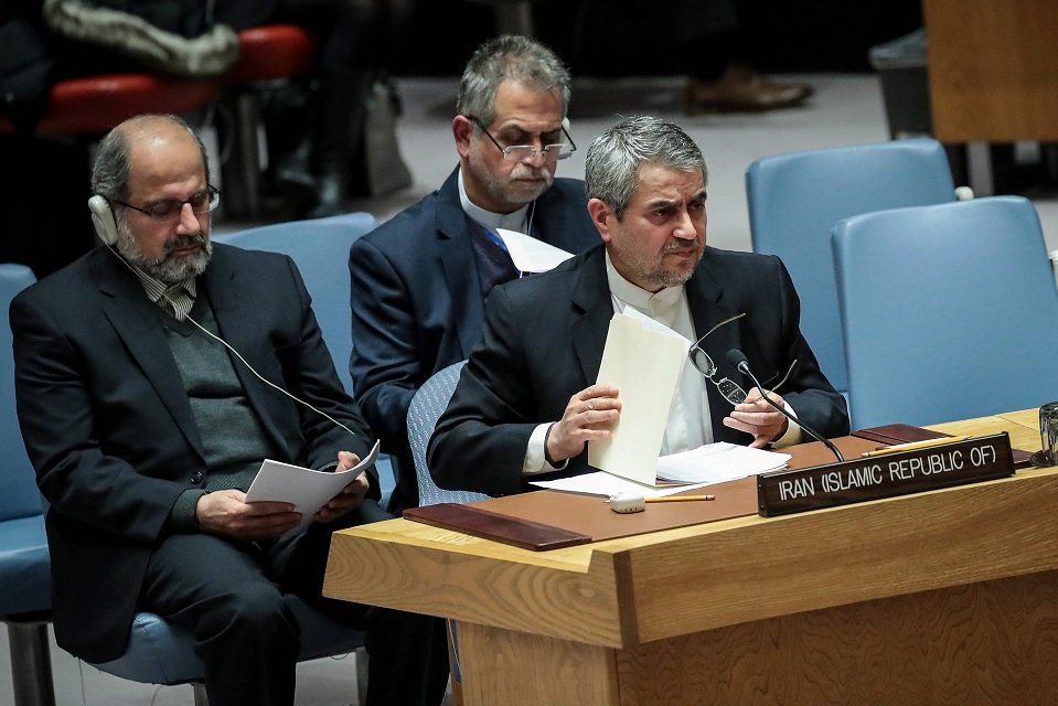 iranian ambassador to the united nations gholamali khoshroo attends a un security council meets concerning the situation in iran january 5 2018 in new york city at least 450 people have been arrested and 21 killed in anti government protests that swept across iran last week photo afp