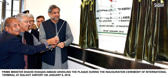 prime minister shahid khaqan abbasi unveiling the plaque during the inauguration ceremony of the international terminal and sialkot airport photo sabah prime minister shahid khaqan abbasi unveiling the plaque during the inauguration ceremony of the international terminal and sialkot airport photo sabah