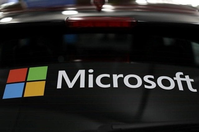 the microsoft logo is shown on an electric car at the auto show in los angeles california us november 28 2017 photo reuters the microsoft logo is shown on an electric car at the auto show in los angeles california us november 28 2017 photo reuters