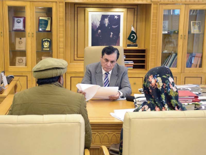 nab chairman justice retd javed iqbal hears grievances of people at his office photo express