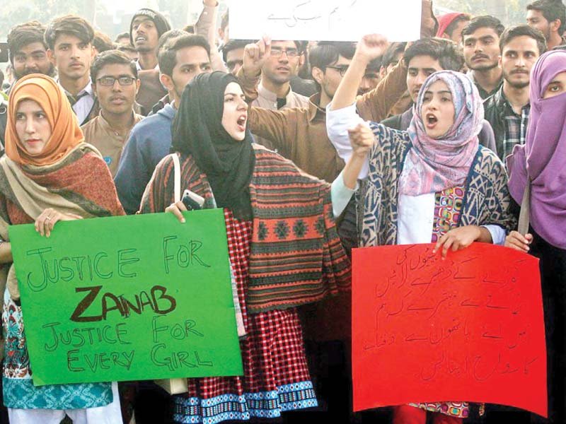 students in lahore chant slogans against the killing of seven year old zainab photo inp