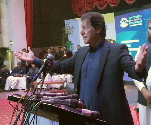 pti chief imran khan addresses a ceremony in peshawar on friday photo twitter babakir46675241