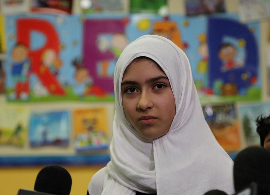 khawlah noman 11 speaks to reporters at pauline johnson junior public school after she told police that a man cut her hijab with scissors in toronto ontario canada january 12 2018 photo reuters