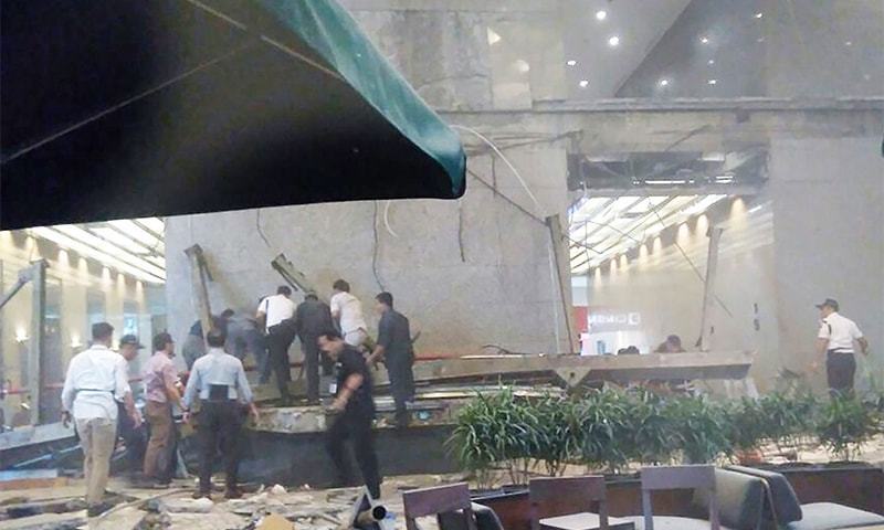 collapsed floor of indonesian stock exchange photo afp