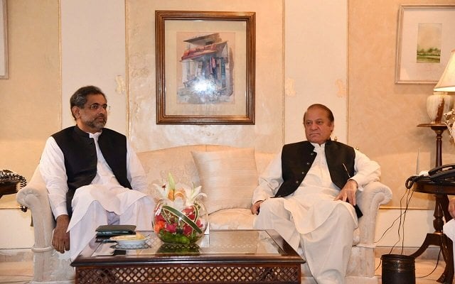 prime minister shahid khaqan abbasi meeting with former prime minister muhammad nawaz sharif in islamabad on 8th august 2017