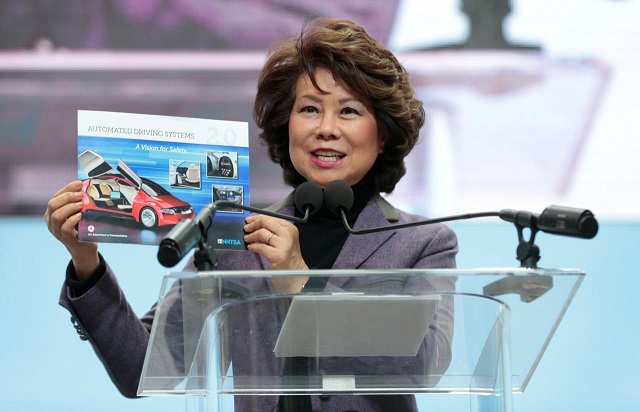 us secretary of transportation elaine chao speaks ahead of press days of the north american international auto show at cobo center in detroit michigan us january 14 2018 photo reuters