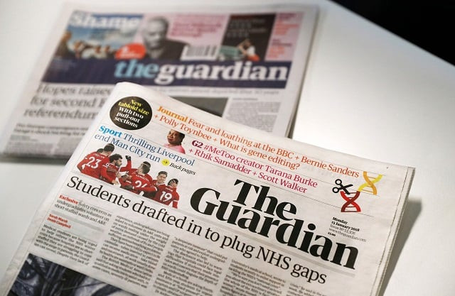 the new look tabloid guardian is on show next to the old broadsheet version of the national newspaper on january 15 2018 photo afp the new look tabloid guardian is on show next to the old broadsheet version of the national newspaper on january 15 2018 photo afp