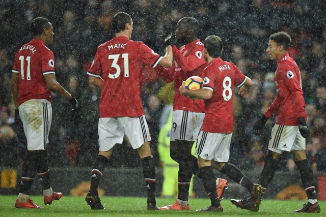 manchester united 039 s belgian striker romelu lukaku c celebrates scoring their third goal during the english premier league football match between manchester united and stoke city at old trafford in manchester north west england on january 15 2018 photo afp manchester united 039 s belgian striker romelu lukaku c celebrates scoring their third goal during the english premier league football match between manchester united and stoke city at old trafford in manchester north west england on january 15 2018 photo afp