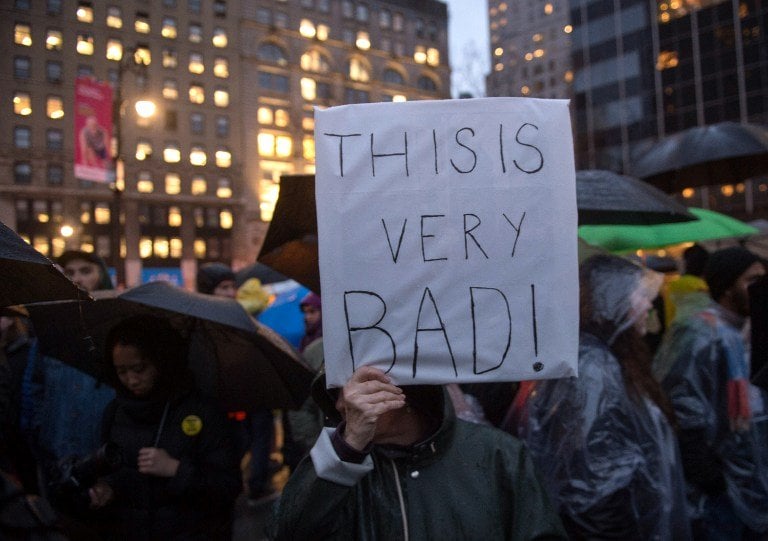 nyc coalition to resist us president donald trump holds inauguration day protest and march to the trump building on wall street photo afp