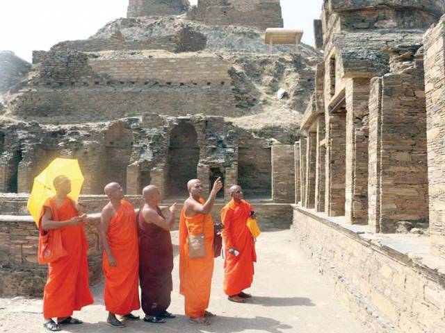 monks from sri lanka visit takht bhai in mardan photo hidayat khan express