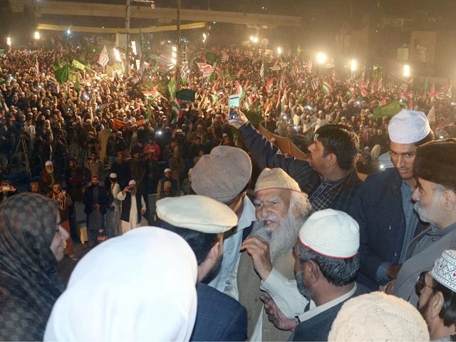 pir hameeduddin silavi addressing a rally outside data darbar in lahore on saturday night photo online