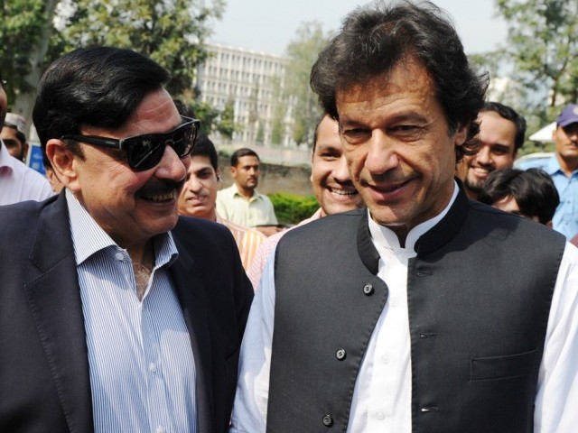 file photo of pti chairman imran khan r and awami muslim league leader sheikh rashid ahmed l photo afp file