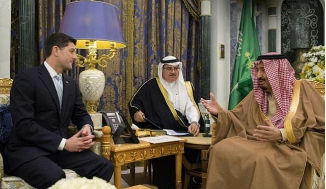 saudi king salman r receives the speaker of the us house of representatives paul ryan for talks in riyadh on january 24 2018 photo afp