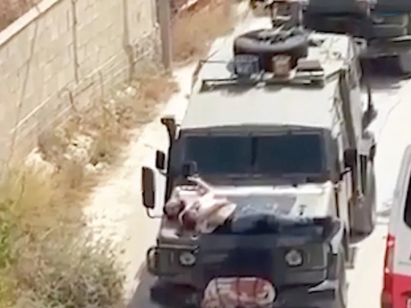 israeli army troops strap palestinian on military jeep during a raid in jenin in this screengrab from a video in the israeli occupied west bank photo reuters israeli army troops strap palestinian on military jeep during a raid in jenin in this screengrab from a video in the israeli occupied west bank photo reuters