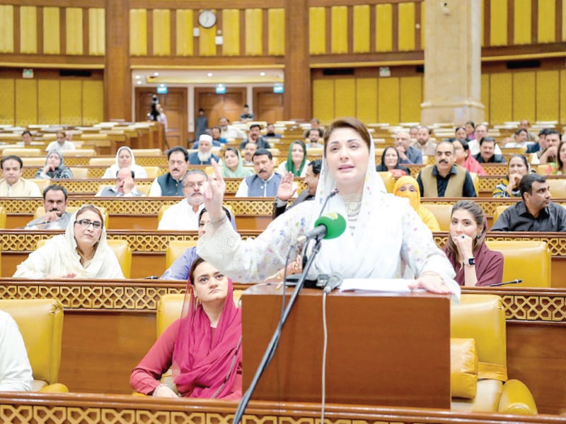 chief minister maryam nawaz gives a speech in the punjab assembly after the budget session photo app