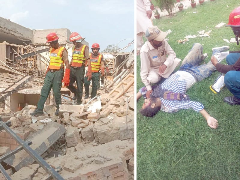 rescue operation continues at bawapalpur varsity afte the building of the cholistan institute of desert studies area collapsed photo express