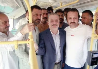 transport minister sharjeel memon rides the newly inaugurated pbs route r 13 bus from hawke s bay to merewether tower photo ppi