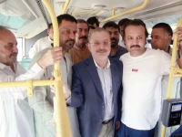 transport minister sharjeel memon rides the newly inaugurated pbs route r 13 bus from hawke s bay to merewether tower photo ppi