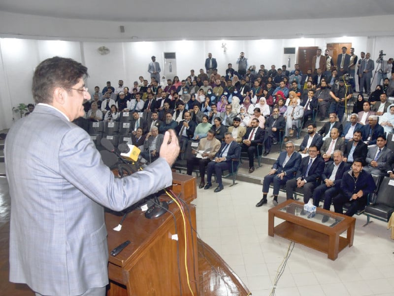 cm shah speaks at the celebration and the award distribution ceremony for the global reconciliation of healthcare quality at dow university photo express