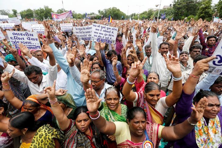 people shout slogans as they attend a protest rally against what they say are attacks on india 039 s low caste dalit community in ahmedabad photo reuters