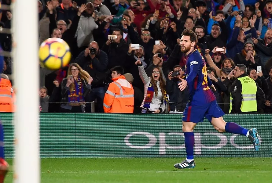 barcelona 039 s argentinian forward lionel messi celebrates a goal during the spanish league football match between fc barcelona and deportivo alaves at the camp nou stadium in barcelona on january 28 2018 photo afp barcelona 039 s argentinian forward lionel messi celebrates a goal during the spanish league football match between fc barcelona and deportivo alaves at the camp nou stadium in barcelona on january 28 2018 photo afp