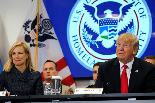 u s president donald trump flanked by secretary of homeland security kirstjen nielsen holds a meeting at the u s customs and border protection 039 s national targeting centre in sterling virginia u s february 2 2018 photo reuters u s president donald trump flanked by secretary of homeland security kirstjen nielsen holds a meeting at the u s customs and border protection 039 s national targeting centre in sterling virginia u s february 2 2018 photo reuters