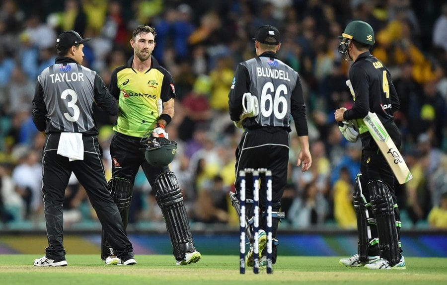 power hitting glex maxwell and chris lynn made a mockery of new zealand bowling attack with quick fire 40 s to guide australia to victory photo afp