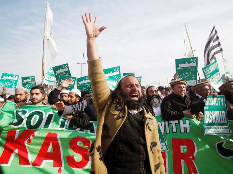 protesters shout slogans during a demonstration to mark kashmir solidarity day in peshawar photo reuters