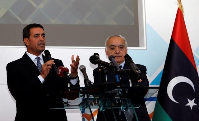 emad al sayeh head of the high national election commission gestures during a news conference with ghassan salame u n special representative for libya in tripoli libya december 6 2017 photo reuters