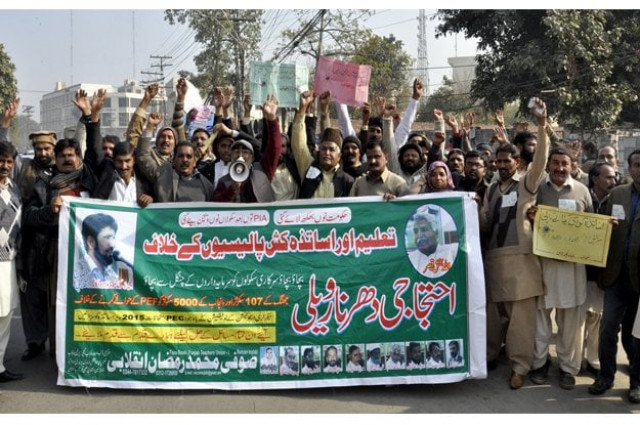 the protestors led by the punjab teachers union ptu said the government must stop privatisation of public schools photo express the protestors led by the punjab teachers union ptu said the government must stop privatisation of public schools photo express