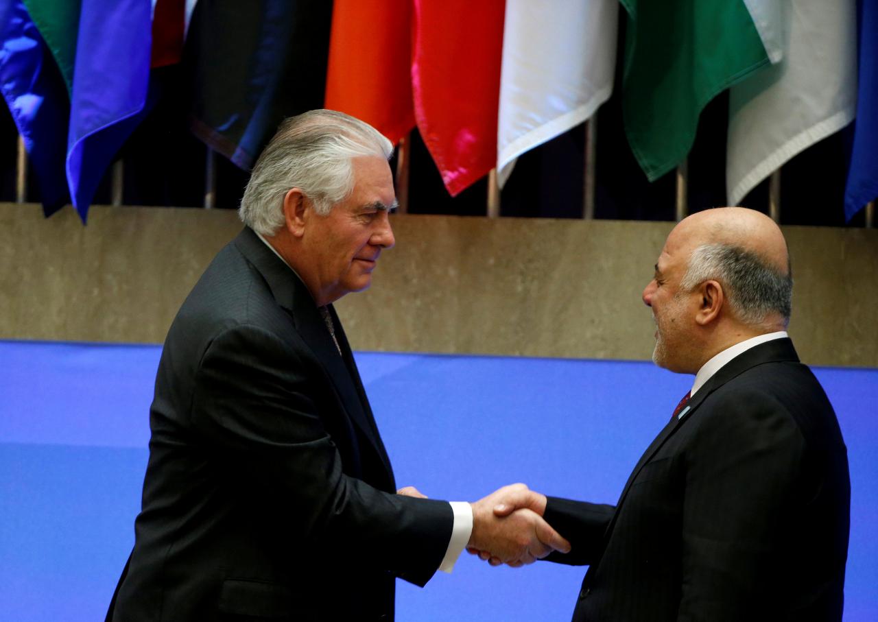 us secretary of state rex tillerson greets iraqi prime minister haider al abadi at the state department in washington dc photo reuters