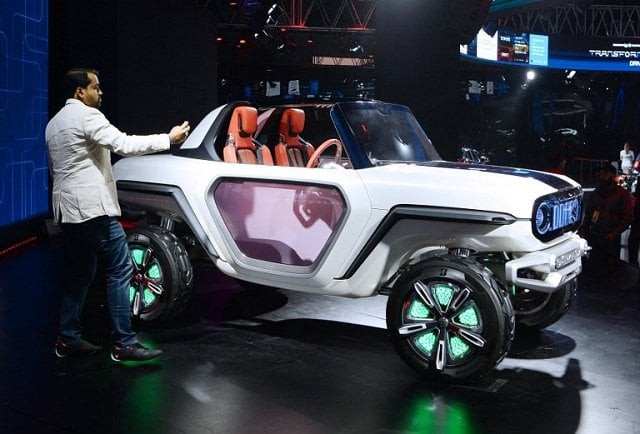 this photograph taken on february 7 2018 shows a maruti suzuki electric e survivor concept car during the indian auto expo 2018 in greater noida photo afp this photograph taken on february 7 2018 shows a maruti suzuki electric e survivor concept car during the indian auto expo 2018 in greater noida photo afp