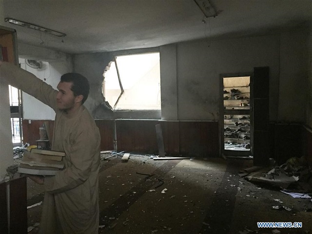 a view of the sa 039 ad bin abada mosque after an explosion in benghazi libya photo xinhua