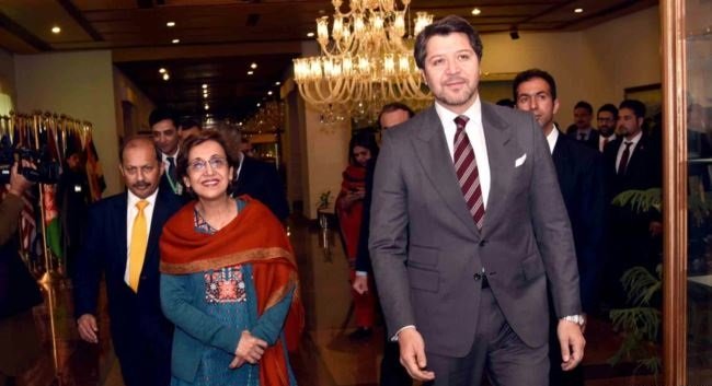 pakistani foreign secretary tehmina janjua and afghan deputy foreign minister hekmat khalil karzai lead their respective delegations in two day bilateral talks in islamabad photo courtesy fo