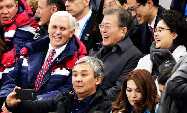 united states 039 vice president mike pence and south korean president moon jae in laugh during the ladies 039 500 meters short track speedskating in the gangneung ice arena at the 2018 winter olympics in gangneung south korea on saturday photo afp united states 039 vice president mike pence and south korean president moon jae in laugh during the ladies 039 500 meters short track speedskating in the gangneung ice arena at the 2018 winter olympics in gangneung south korea on saturday photo afp