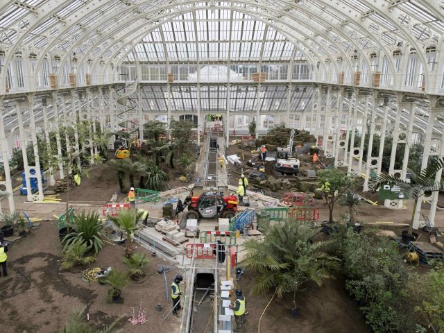 work progresses inside the temperate house the largest surviving victorian glasshouse in the world photo afp