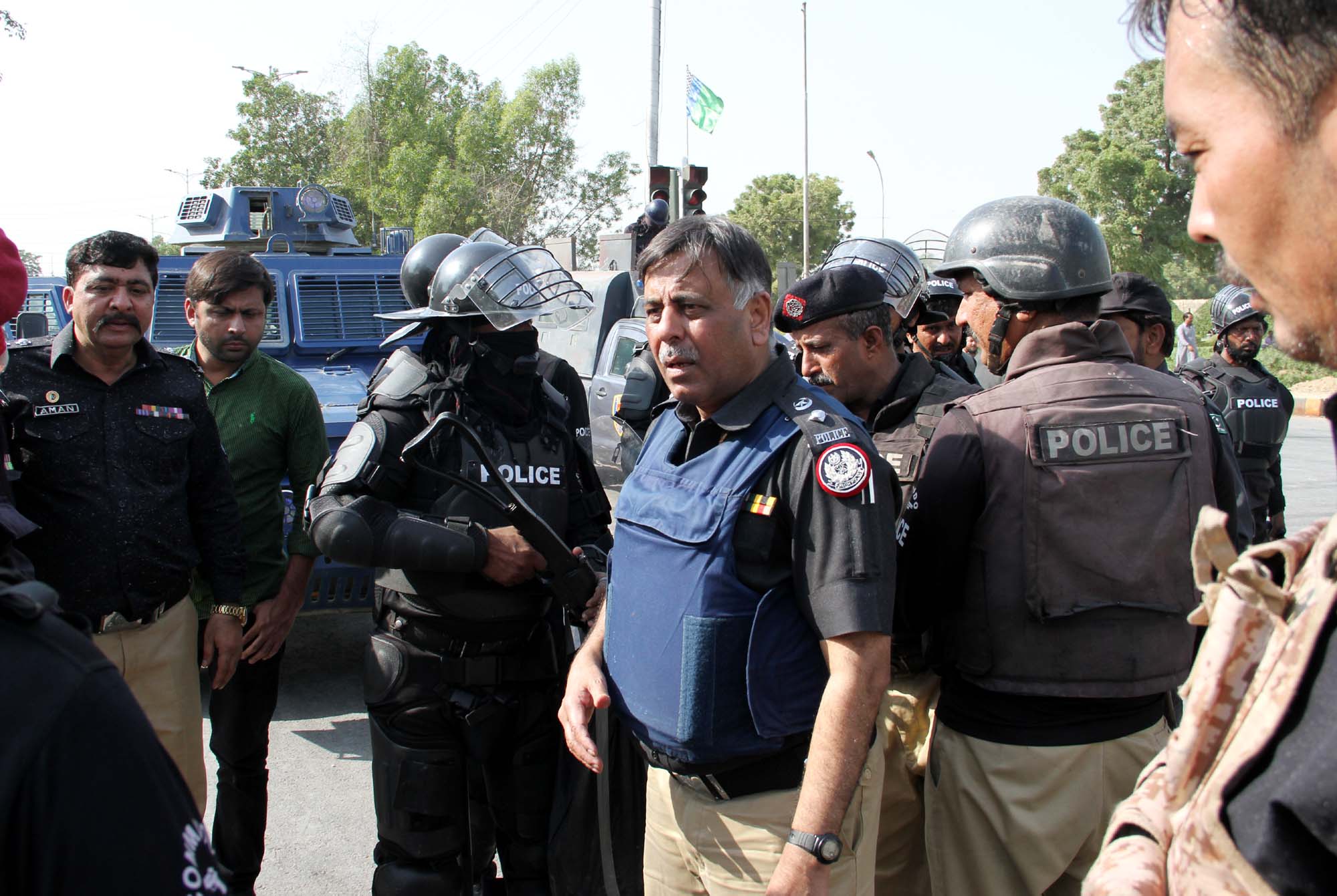 ssp rao anwar was at the forefront during the clash between police and protesters at star gate on saturday photo athar khan express