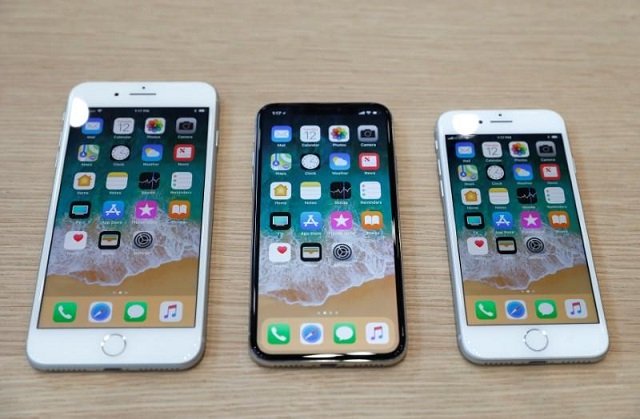 l r iphone 8 plus iphone x and iphone 8 models are displayed during an apple launch event in cupertino california us september 12 2017 photo reuters