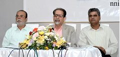 promoting talent the president of arts council ahmed shah addresses a press conference about the 10th annual youth festival with treasurer shehnaz siddique and youth committee chairperson asjad bukhari photo nni