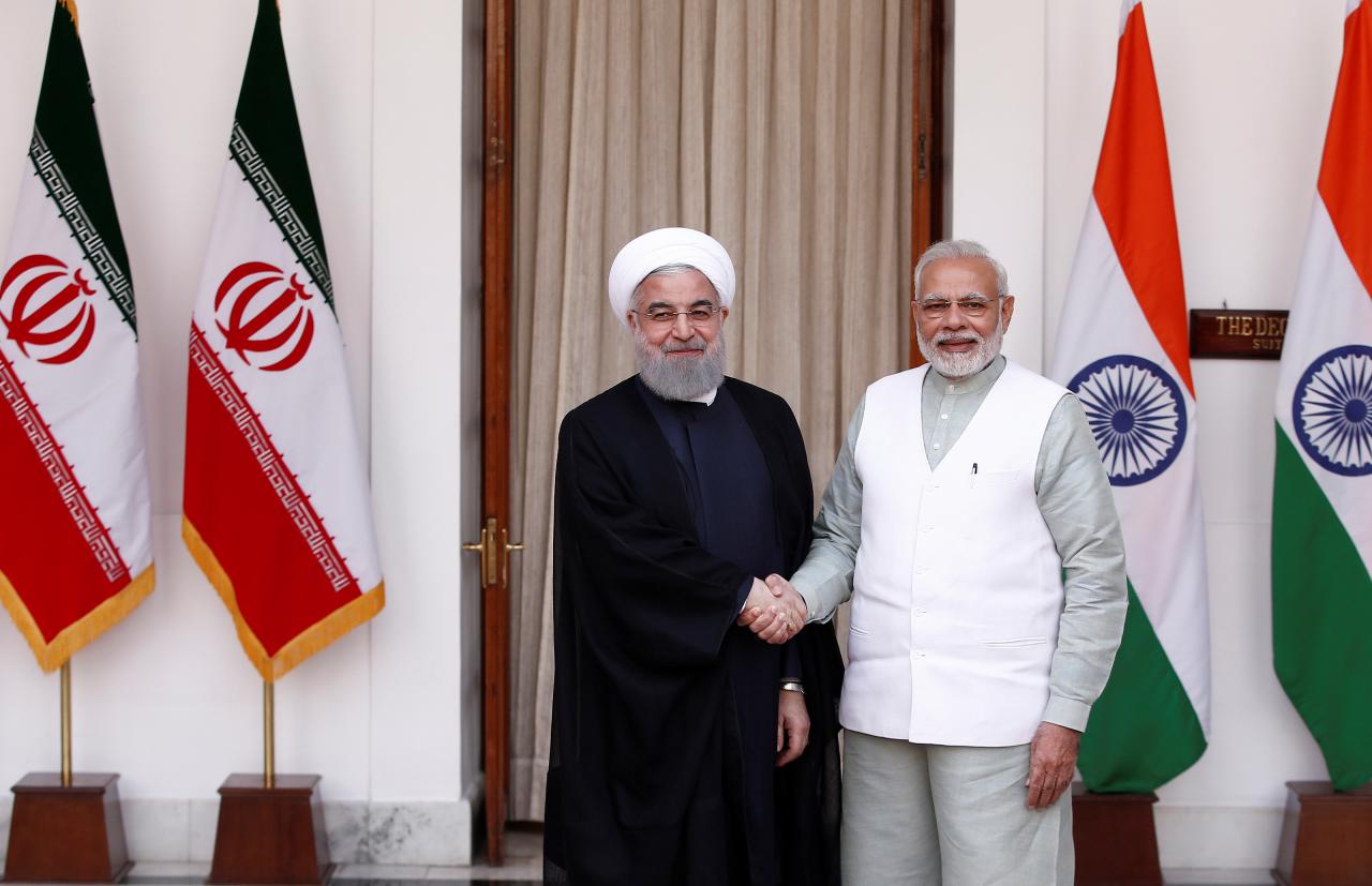 iranian president hassan rouhani shakes hands with india 039 s prime minister narendra modi r during a photo opportunity ahead of their meeting at hyderabad house in new delhi india february 17 2018 photo reuters