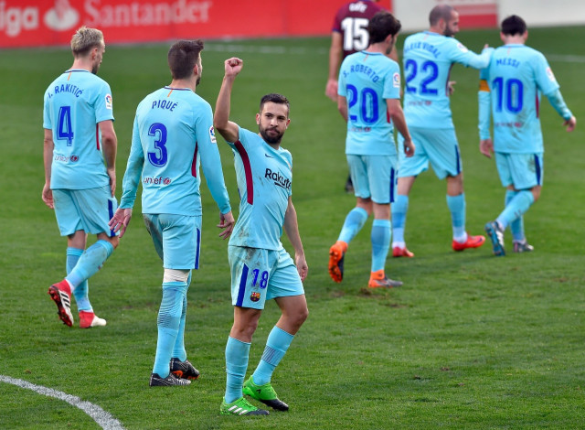 barcelona have scored at least two goals in every single victory this season and continued their record with a late goal photo afp