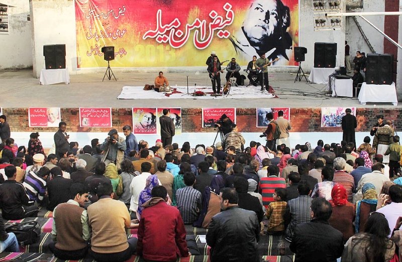 musical band performing at the faiz aman mela photo file