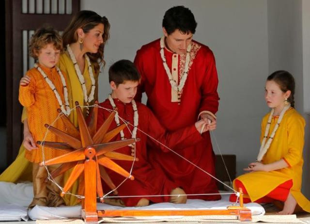 canadian prime minister justin trudeau his wife sophie gregoire trudeau their daughter ella grace and sons hadrien and xavier greet the media during their visit to gandhi ashram in ahmedabad india february 19 2018 photo reuters canadian prime minister justin trudeau his wife sophie gregoire trudeau their daughter ella grace and sons hadrien and xavier greet the media during their visit to gandhi ashram in ahmedabad india february 19 2018 photo reuters