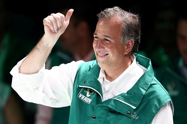 ruling institutional revolutionary party pri presidential candidate jose antonio meade gestures to members of the ecological green party of mexico pvem after he was sworn in in mexico city mexico february 20 2018 photo reuters
