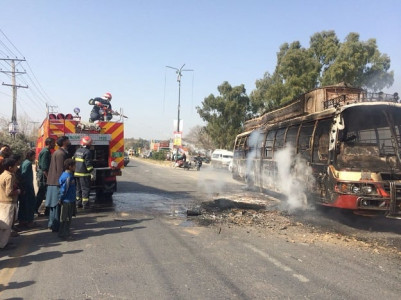 students set ablaze passenger bus in gujar khan students set ablaze passenger bus in gujar khan