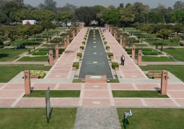 this photo taken on february 20 2018 shows the renovated fountain area in sunder nursery a 16th century heritage garden complex adjacent to indian unesco site humayun 039 s tomb in new delhi photo afp