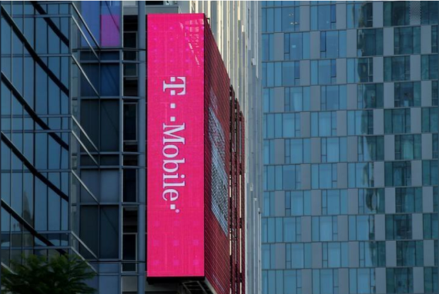 a t mobile logo is advertised on a building sign in los angeles california us on may 11 2017 photo reuters