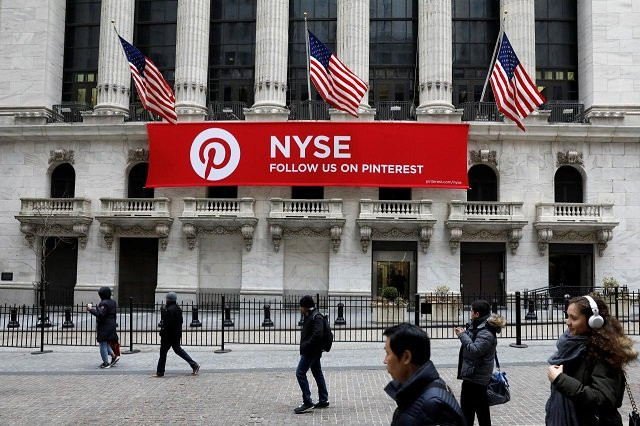 a pinterest banner hangs on the facade of the new york stock exchange nyse during the morning rush in the financial district in new york city us february 9 2018 photo reuters a pinterest banner hangs on the facade of the new york stock exchange nyse during the morning rush in the financial district in new york city us february 9 2018 photo reuters
