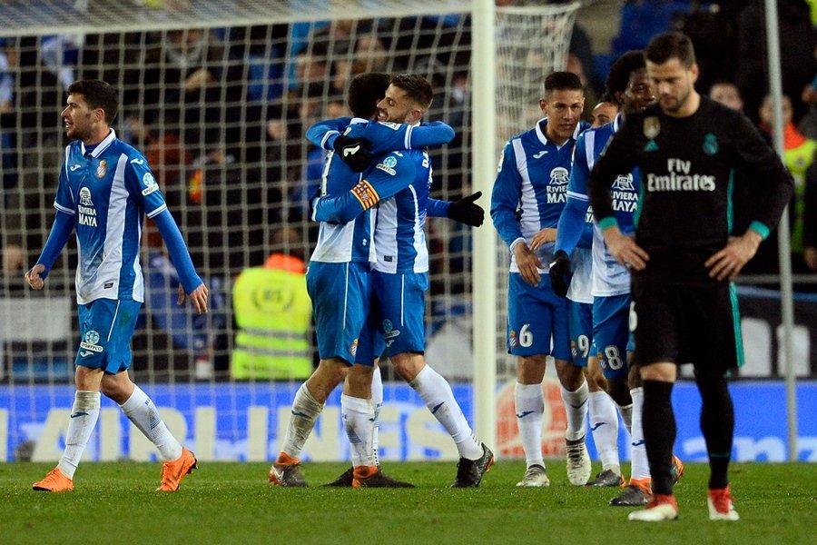 espanyol 039 s spanish forward gerard moreno cl celebrates a goal during the spanish league football match between rcd espanyol and real madrid cf at the rcde stadium in cornella de llobregat on february 27 2018 photo afp